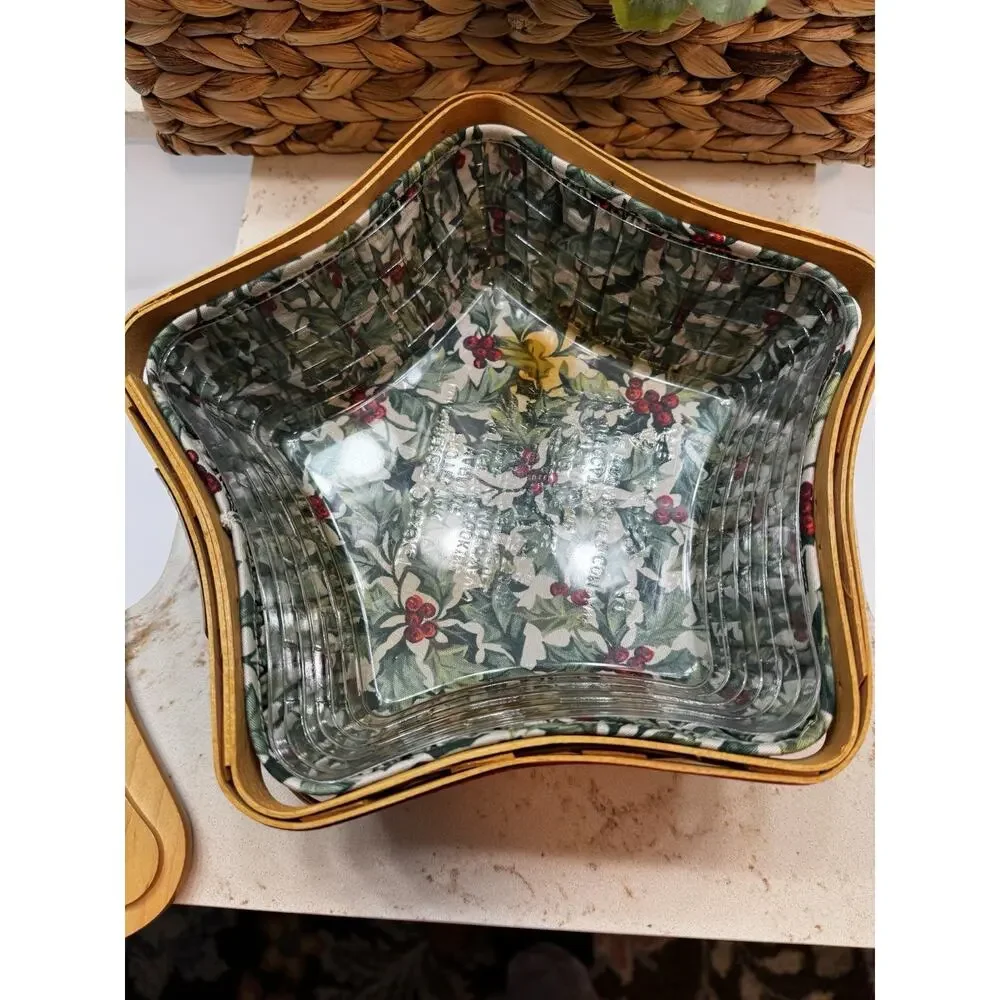 Longaberger Christmas Collection 2001 Shining Star Basket Liner Lid Preowned